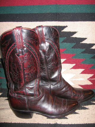 VINTAGE LUCCHESE HOBBY BLACK CHERRY IMPORTED GOATSKIN COWBOY BOOTS 10D 2