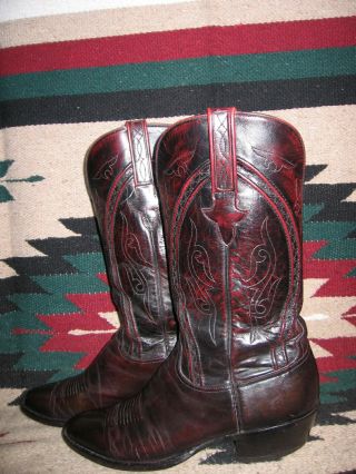 VINTAGE LUCCHESE HOBBY BLACK CHERRY IMPORTED GOATSKIN COWBOY BOOTS 10D 4