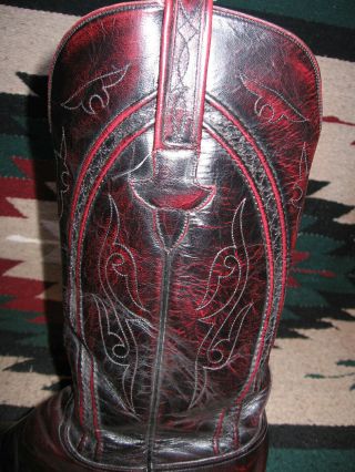 VINTAGE LUCCHESE HOBBY BLACK CHERRY IMPORTED GOATSKIN COWBOY BOOTS 10D 7