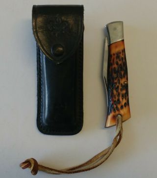 Vintage Camillus Bsa Adventurer Boy Scout Knife With Leather Sheath 3 5/8 " Blade