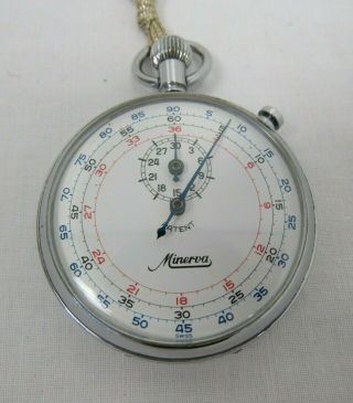 Vintage Minerva Stopwatch Nickel Chromium Swiss 7 Jewels 411671 - Tiv P1