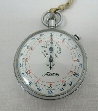 Vintage Minerva Stopwatch Nickel Chromium Swiss 7 Jewels 411671 - TIV P1 2