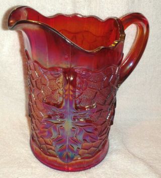 Vintage Westmoreland Red Carnival Glass Pitcher And 4 Glass Set Signed 3