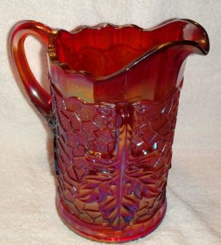 Vintage Westmoreland Red Carnival Glass Pitcher And 4 Glass Set Signed 4