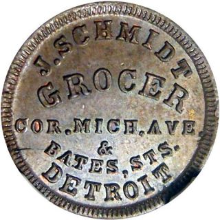 1863 Detroit Michigan Civil War Token J Schmidt Rare In Uncirculated Ngc Ms64