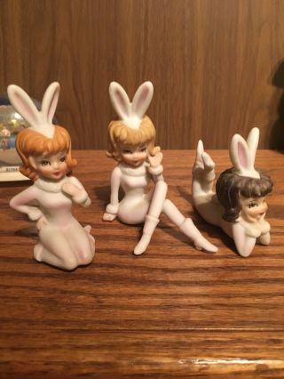 Rare Vintage Lefton Playboy Bunny Playmate Pinup Figurines - Set Of 3