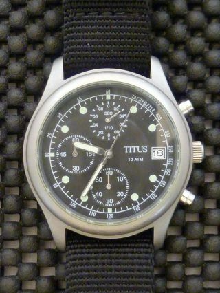 Rare Vintage Titus Quartz Chronograph Watch.  06 - 0521 Stainless Steel