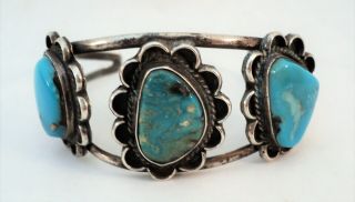 Vtg Navajo Sterling Silver 3 Turquoise Cuff Bracelet Unsigned 21g - Estate Find
