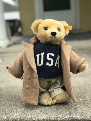 Rare Steiff Ralph Lauren Polo Collegiate Bear 1996 Cashmere Coat Usa 13 " 27154
