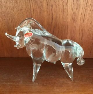 Vintage Murano Glass Large Bull - Clear Glass