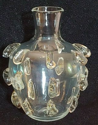 Vintage Murano Glass Barovier Vase Applied Drops,  Globs Clear W Gold Aventurine