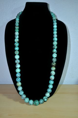 Vintage Necklace From Old Mine Stock Turquoise From Nagaland India,  40 Inches