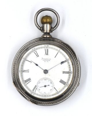 Antique American Waltham 15j Pocket Watch 18s Coin Silver Engraved Case C1890