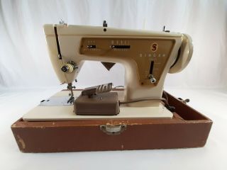 Vintage Singer Sewing Machine Model 237 With Case And Light