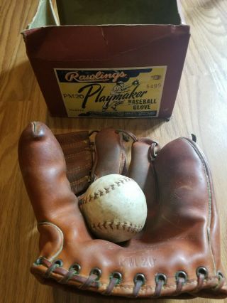 Vintage Pm 20 Rawlings The Playmaker Baseball Glove With Box.