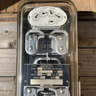 Vintage Watt Hour Meter Sangamo Steam Punk Decor Type Cast Iron Base Glass 2