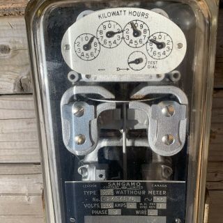 Vintage Watt Hour Meter Sangamo Steam Punk Decor Type Cast Iron Base Glass 3