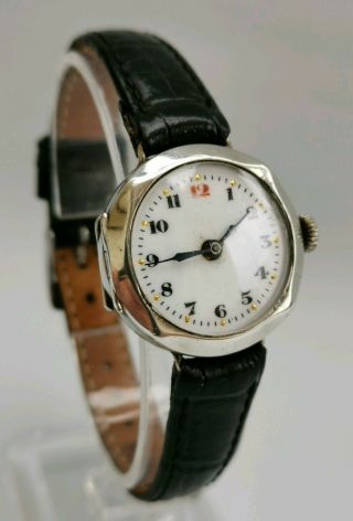 Vtg 1924 Stockwell & Co Solid Silver Ladies Wrist Watch Ew 15j Swiss Movt 26mm D