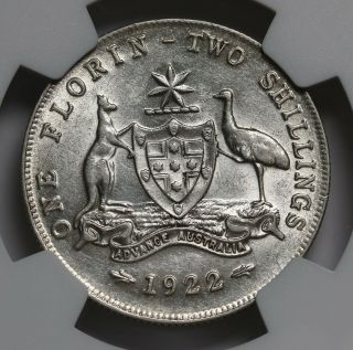 1922 Australia Silver Florin Coin George V Km 27 Ngc Au55,  Lustre Rare Cv=$2250