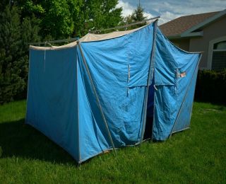 Vintage Coleman Holiday canvas tent,  9 x 7 ' in 3