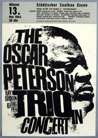 Oscar Peterson Trio - Rare Essen,  Germany 1964 Concert Poster Kieser