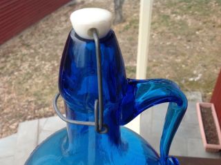 Vintage Old Time Mountain Moonshine 1904 Blue Glass Jug Crownford Italy 1969 3