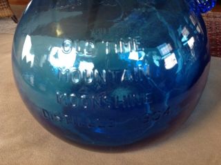 Vintage Old Time Mountain Moonshine 1904 Blue Glass Jug Crownford Italy 1969 4