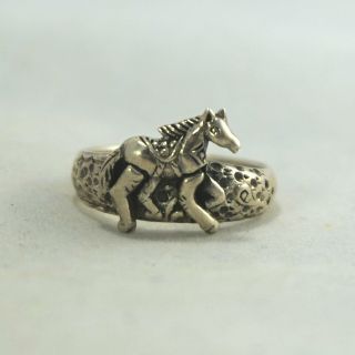 Rare Vintage Sterling Silver Moving Legs Galloping Running Horse Pony Ring Sz9,