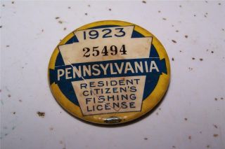 1923 Pennsylvania Fishing License Button - 1st Year Of The Set