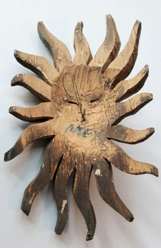Unique Vintage Mexican Sun Mask,  Hand Carved Hand Painted Folk Art,  Wall Hanging 7