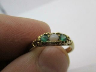 9k Yellow Gold Emerald & Opal Ring Vintage Size P Or 8 C1980.  K268