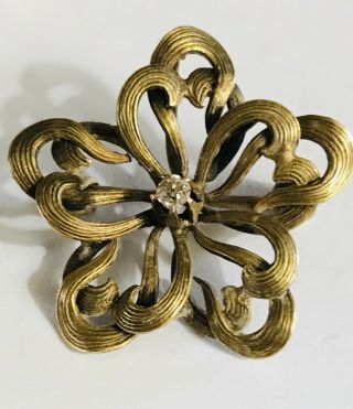 Vtg Antique 10k Gold Diamond Flower Brooch Pendant Old C Clasp Gorgeous