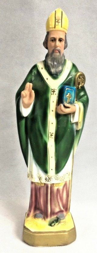 Vintage 1970 Saint Patrick Irish Statue 30cm Plaster Hand Painted Italy Catholic