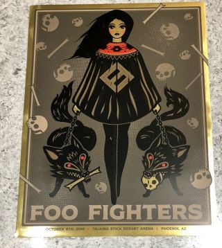 Foo Fighters Gold Foil Poster Dave Quiggle Phoenix 10/8/18 Rare Artist Signed