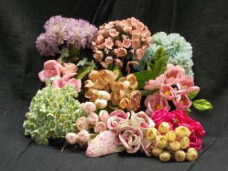 11 Bunches Antique/vintage Millinery Flowers,  Tiny,  Small,  Medium,  Rosebuds,  Vgc,  Nr