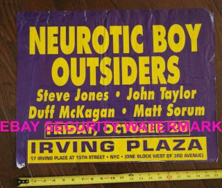 Rare 1995 Neurotic Boy Outsiders Duff - Sorum - Steve Jones - Nyc Concert Poster