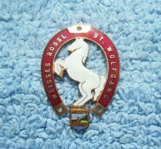 Vintage 1960s St.  Wolfgang White Horse Inn Car Badge - Austria Hotel Auto Emblem