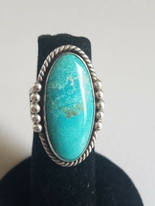 Vintage Native American Navajo Sterling Silver Turquoise Ring - Size 6.  75 Signed