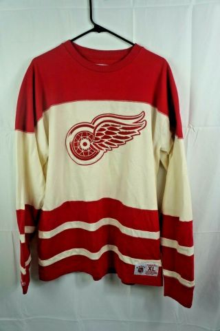 Detroit Red Wings Mitchell & Ness Nhl " On The Fly " Vintage Long Sleeve Jersey Xl