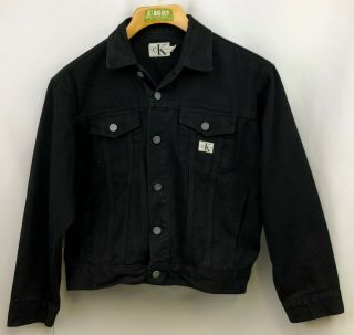 Vintage 1990s Calvin Klein Black Denim Jean Jacket Size Large