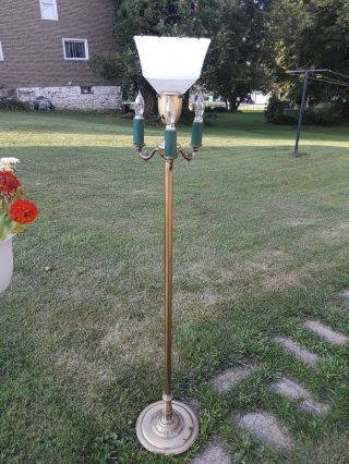 Vintage Brass Floor Standing Lamp With Glass Torch Shade Four Lights