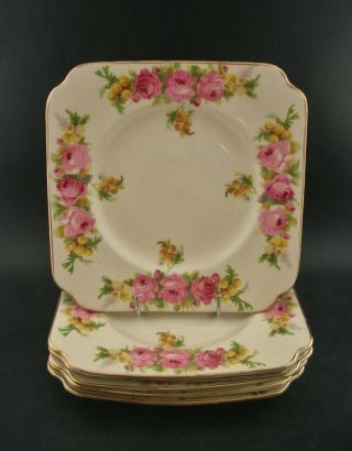 Set 6 Royal Doulton Vintage English China Rose & Wattle Tea Plates C1930s 14cms