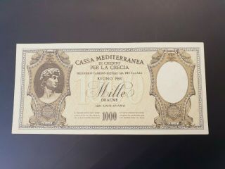 Greece - 1000 Drachmas 1943 - Cassa Mediterranea - Rare Unc Grade - Wwii