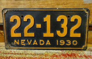 Rare Vintage 1930 Nevada State License Plate Black & Orange