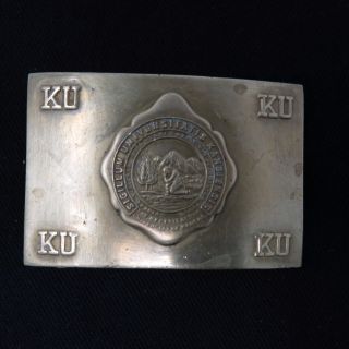 Vintage Ku Regents Of Kansas University Seal Belt Buckle Brass N.  S.  Meyer Inc