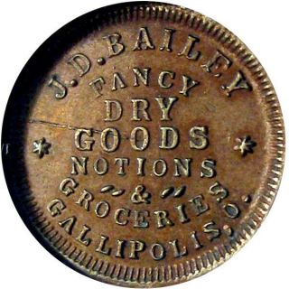1863 Gallipolis Ohio Civil War Token J D Bailey R7 Rare Merchant Ngc Ms63