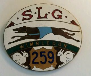 Vintage Bookmakers Enamel Badge - S.  L.  G.  Wimbledon.  South London Greyhounds