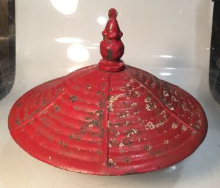Antique Vintage Cast Iron Old Red Paint Topper Piece Salvage Upcycle Diy Unique