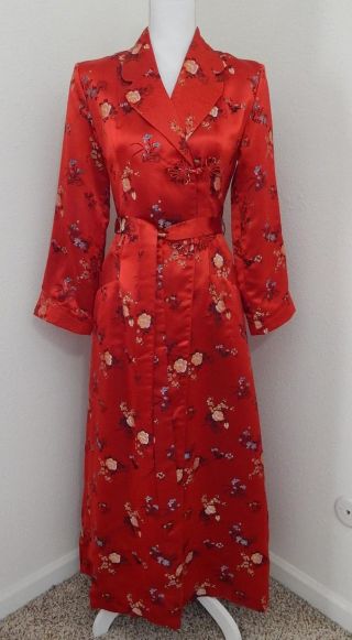 1960 - 70s - Vintage Peony Shanghai Red Brocade Chinese Coat/robe Cheongsam S/m