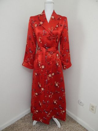 1960 - 70s - Vintage Peony Shanghai Red Brocade Chinese Coat/Robe Cheongsam S/M 3